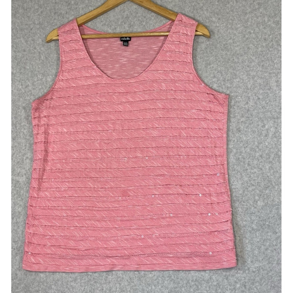 Rafaella Tank Top Women's Size‎ Large Pink Sequins Ruffles Light Weight